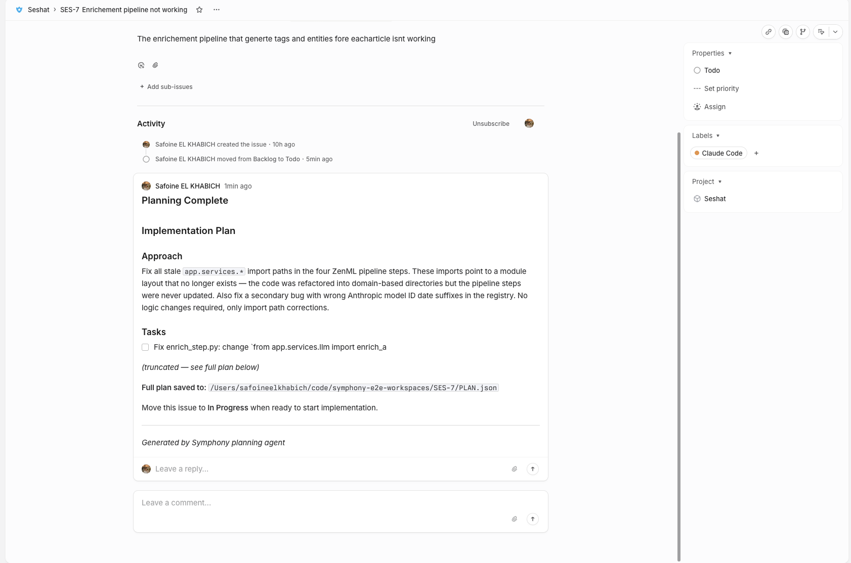 Linear Kanban board showing issues across Backlog, Todo, In Progress, In Review, and Done columns — the board becomes the interface for orchestrating agents